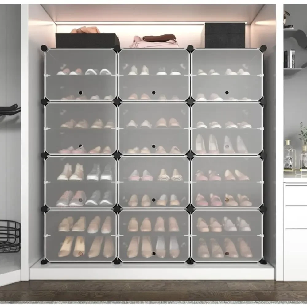 ROJASOP 8-Tier Shoe Cabinet 48-Pair Organizer Stackable Black Open Box